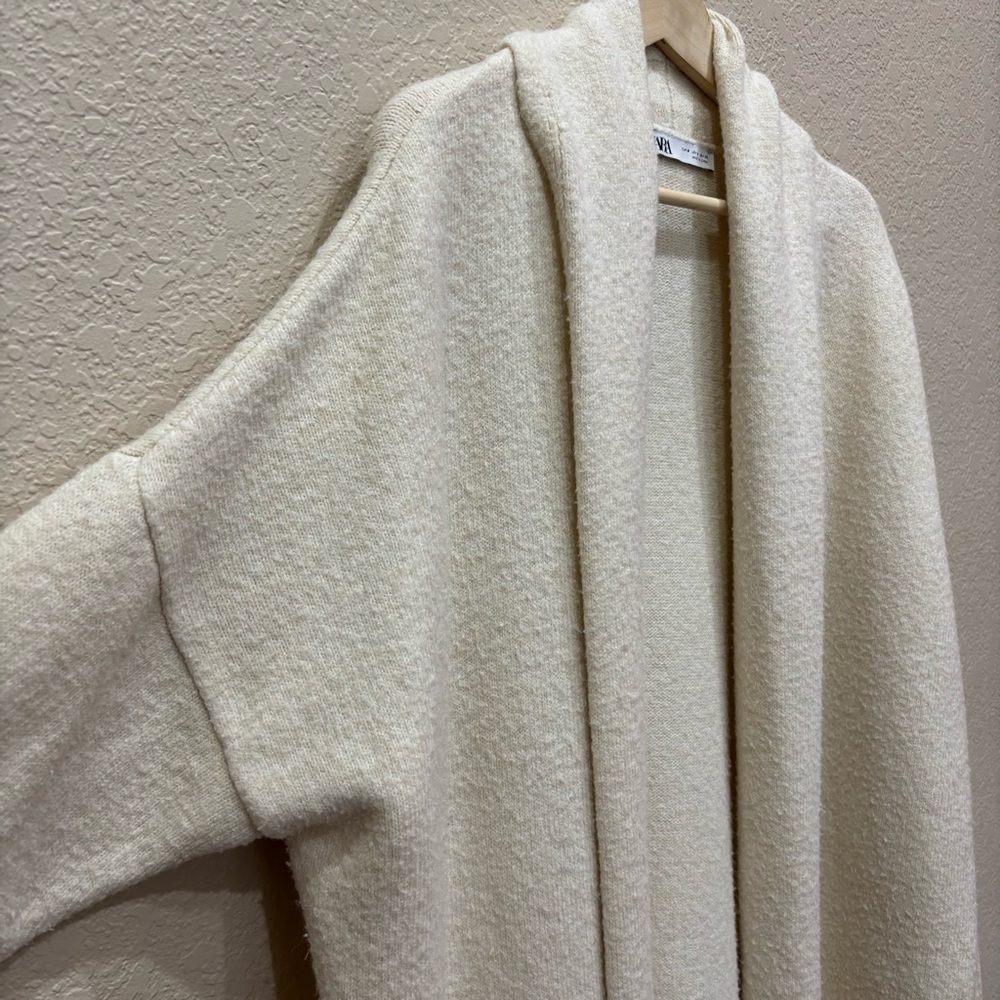 Zara Long Knit Cardigan / Duster in Cream Size Medium Wool Blend - Picture 3 of 6